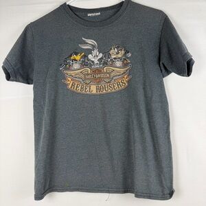 y2k youth Large HARLEY DAVIDSON Looney Tunes Rebel Rousers T Shirt Gray Reno